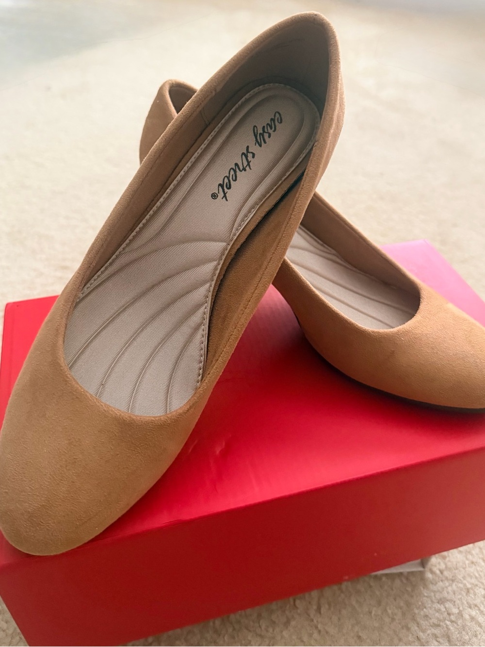 easy street Tan Suede-Look Round-Toe Pumps.